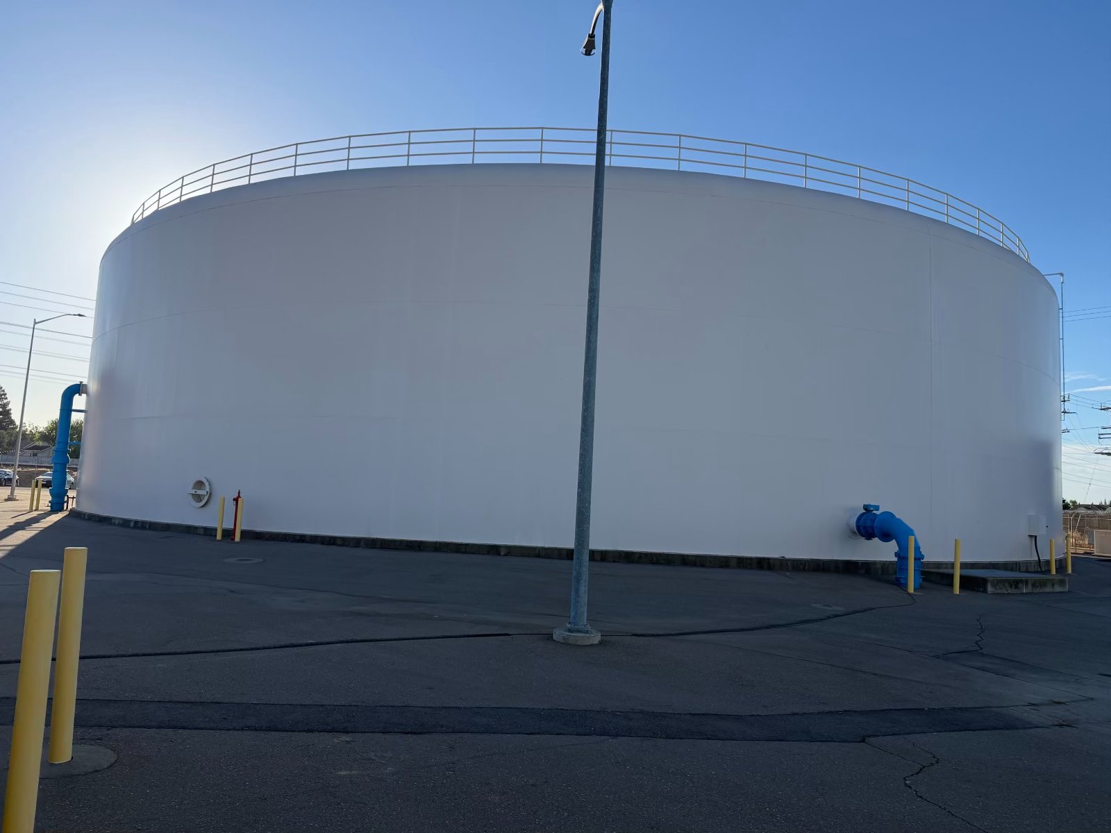 Recoated potable water storage tank exterior after coating rehabilitation, Northern California